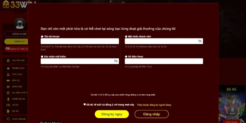 Chỉ được đăng ký duy nhất 1 tài khoản 33WIN